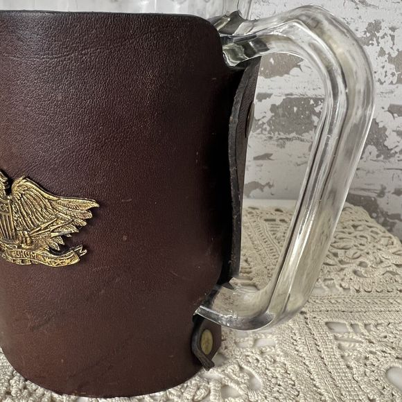 Vtg Noymer Beer Mugs Leather Covers Snap On EPluribus Unum America Eagle Barware - Picture 16 of 16